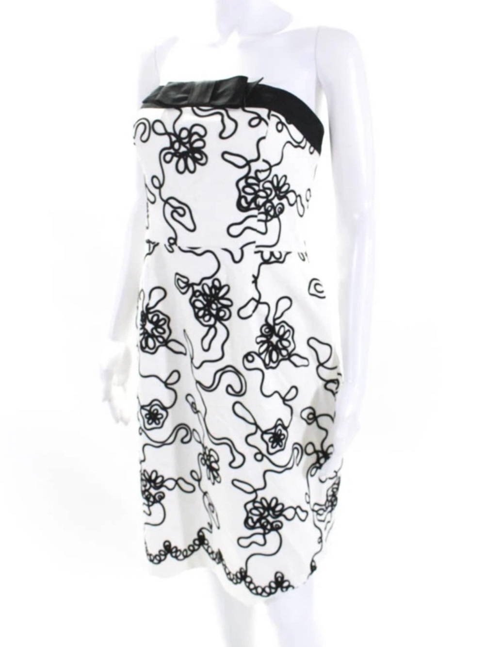 Kay Unger Black & White Strapless Dress with Abstract Appliqué Design Size 10 - Picture 2 of 5